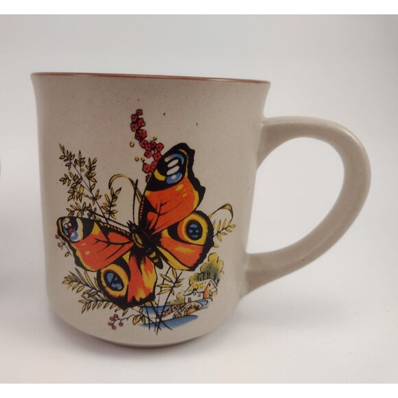 Vintage MCM Butterfly Stoneware Coffee Mugs Tea Cup Set Of 3 Yellow Orange - Picture 5 of 11